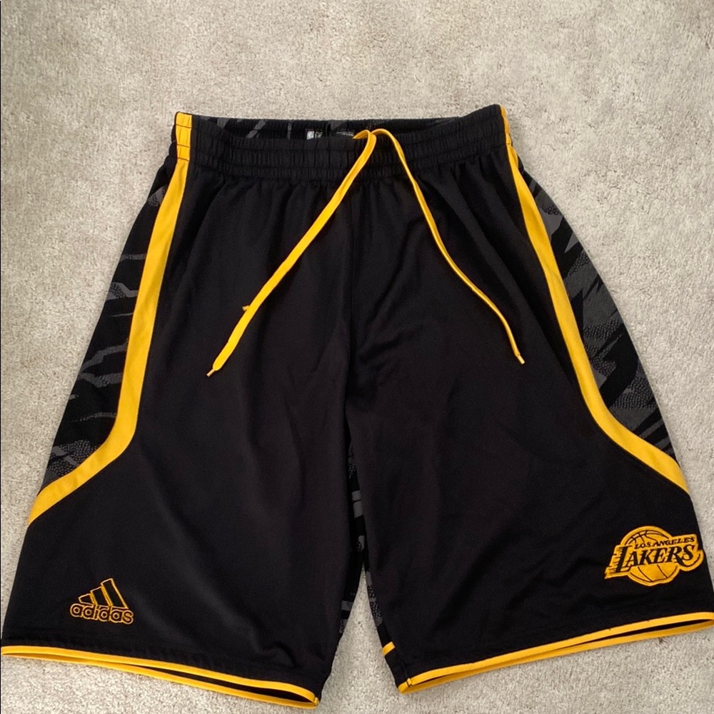Adidas Black and Yellow Athletic Shorts LA Lakers